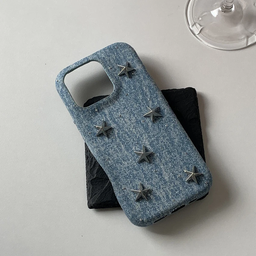 메탈릭 스타 장식 아이폰 17 16 15 14 13 프로 맥스 16프로 데님 폰 케이스 맞춤형 15프로 커버 17 쉘