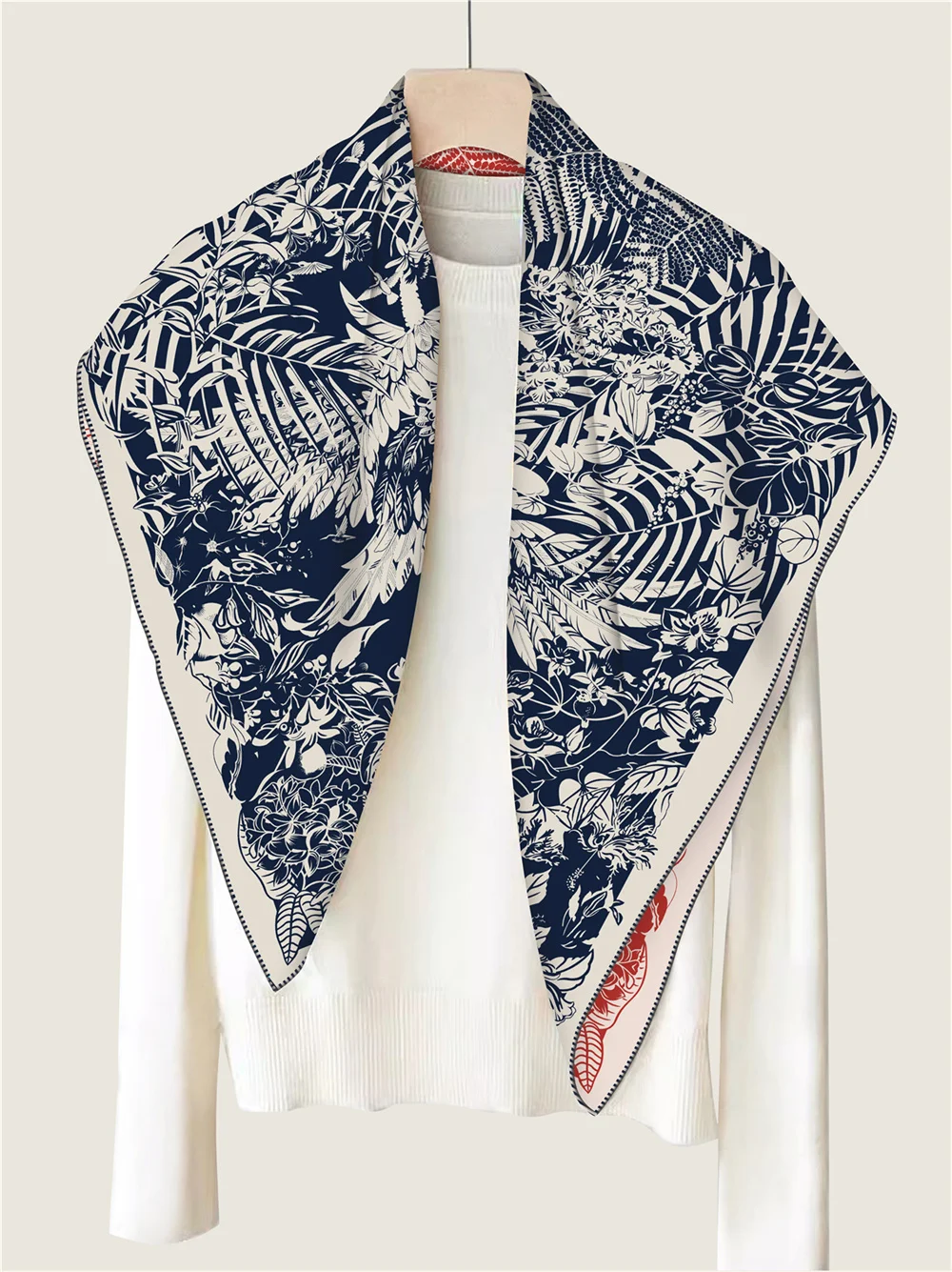 POBING Handgerollt Twill Seidenschal Frauen Wald Doppelt Gedruckt Quadratische Schals Wraps Echarpes Foulards Femme Hijab 90CM – Detail 5