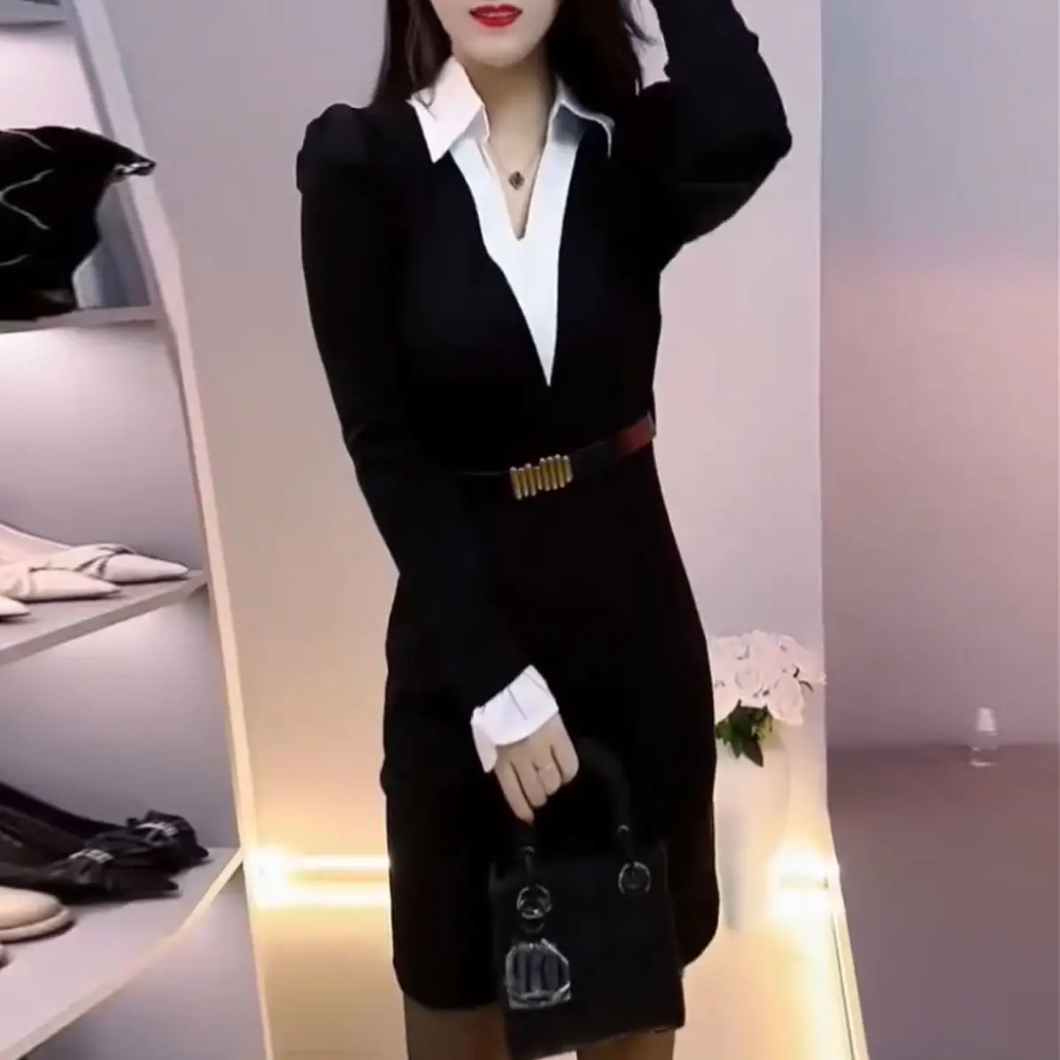 Vestido midi feminino casual para escritório, vestido de trabalho lápis elástico, manga comprida, vestido de festa bodycon para o verão formal