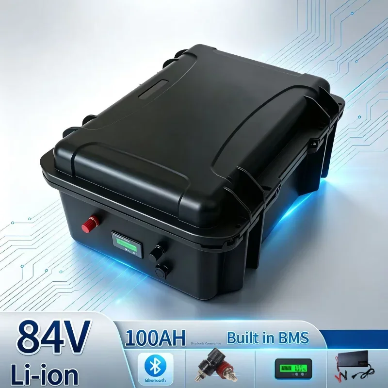 84V 100Ah Deep Cycle Li-Ion Battery Built-in BMS, 8400W High Power Supply for E-Bike Electric Scooter Motorcycle