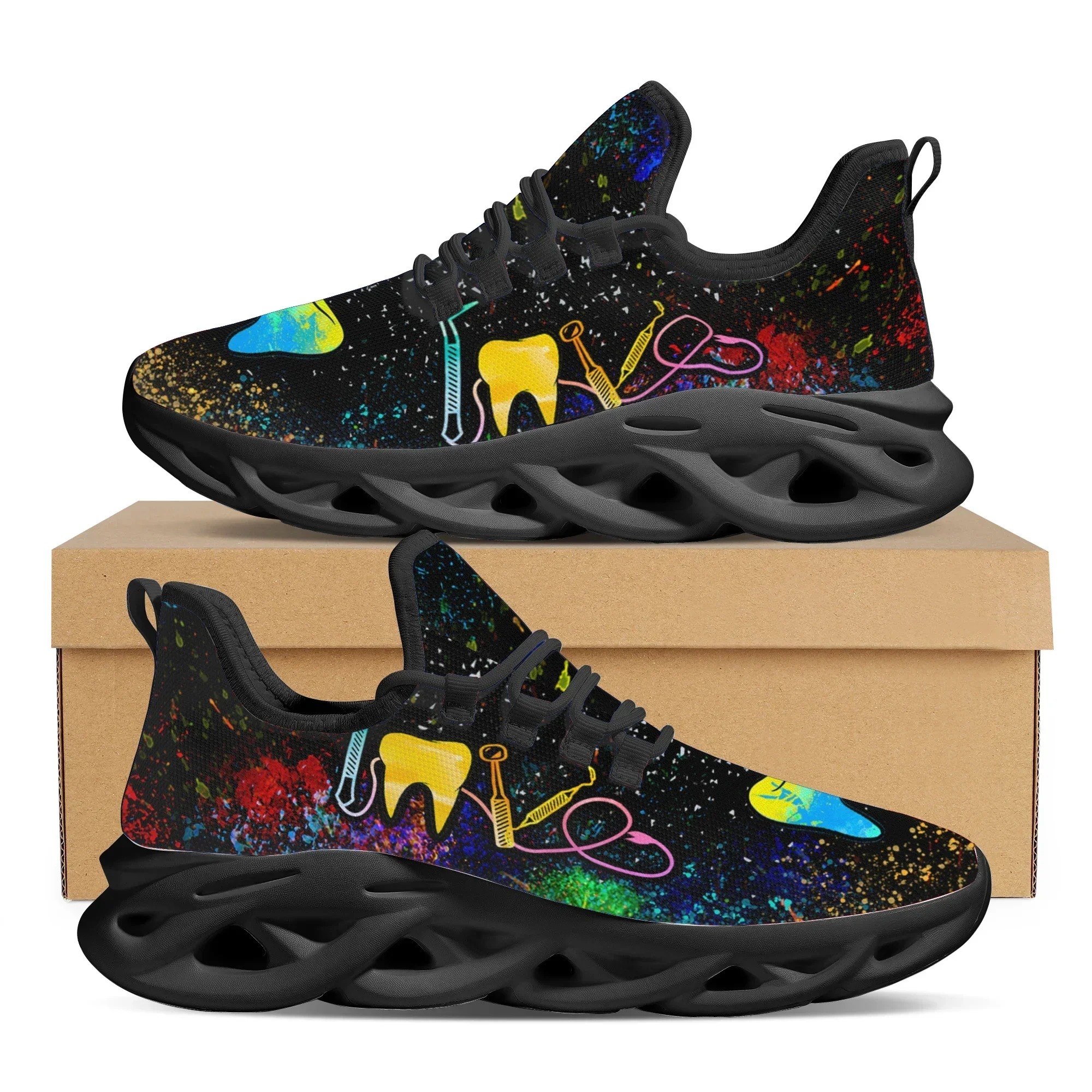 

New Style Ladies Lightweight Platform Flat Shoes Dark Dental Medical And Starry Sky Design Women Mesh Sneakers