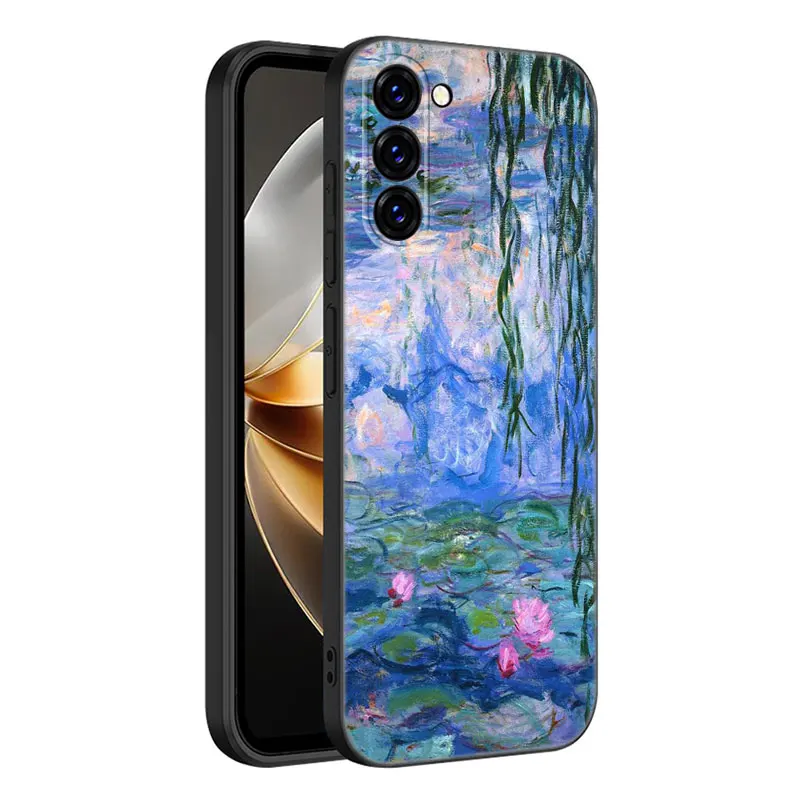 Claude Monet Impressionist Black Silicone Phone Case For Samsung Galaxy S23 S21 S20 FE S24 S22 Ultra S10E S10 S9 S8 Plus