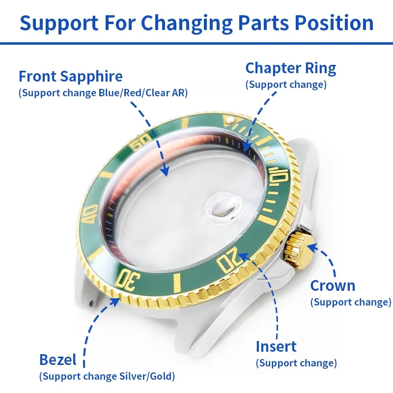 Boîtier de montre en acier inoxydable massif pour Casio MDV-106, ensemble de poisson-épée, horloge 3'o, polissage du cristal saphir/accessoires de montre brossés