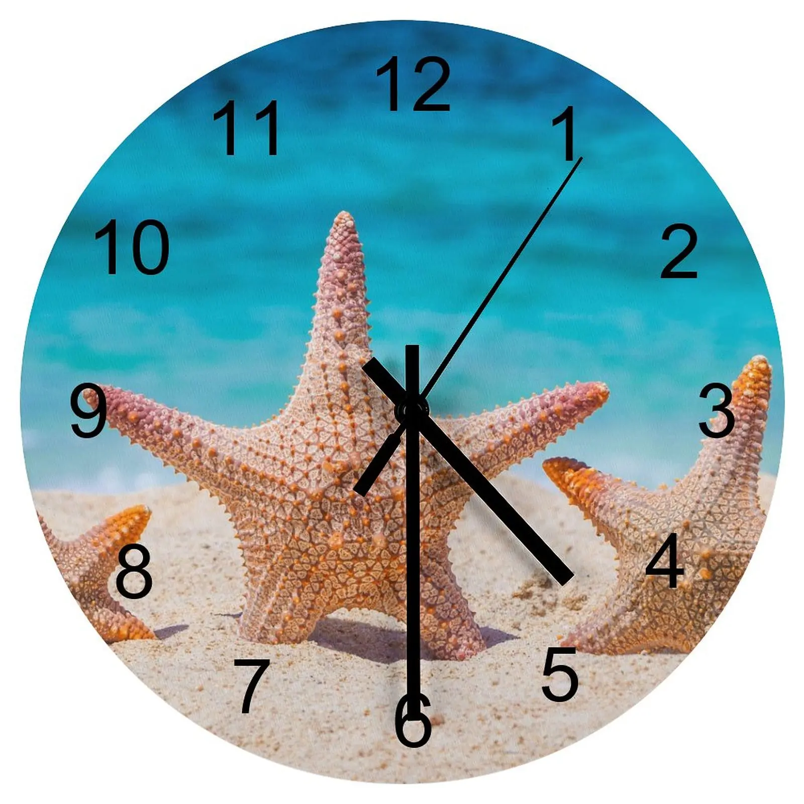 

Workshop Wall Clock Beach Starfish Sea star Clocks 12 inch Mute Fashion Round Creative Ultra Thin Geometric Home Decor