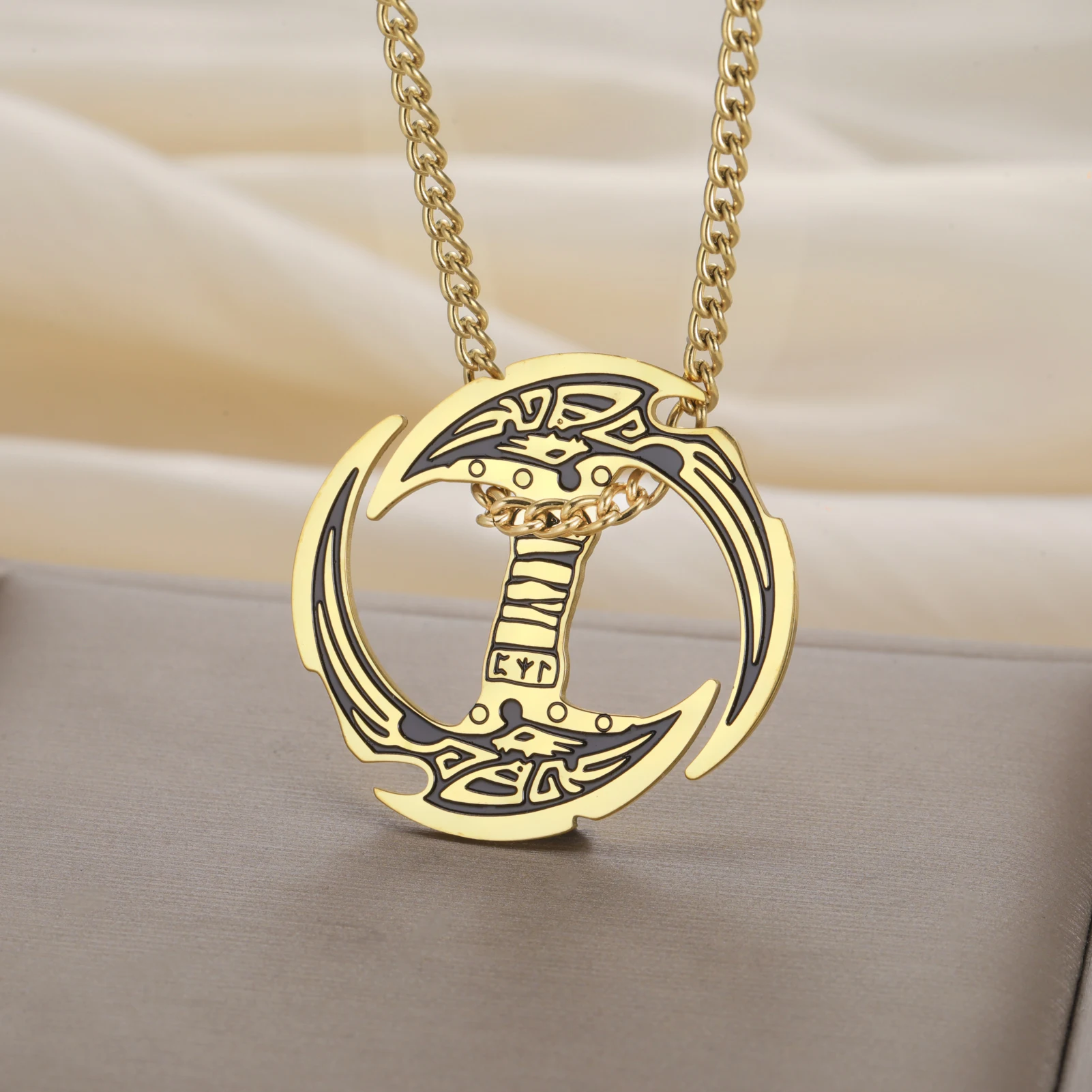 

Dreamtimes Celtic Knot Sickle Viking Pendant Necklace for Men Celtic Stainless Steel Amulet Protection Viking Jewelry Gifts