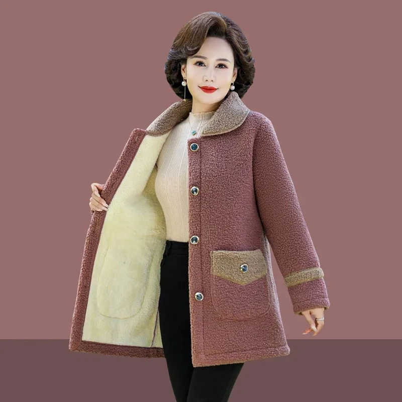 

Middle-aged Elderly Women Winter Clothes Granular Velvet Warm Velvet Cotton-padded Clothes Mother Mid Length Lambswool Coat Lady