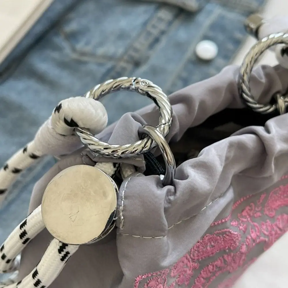 Cashew Flower Embroidery Drawstring Bag Korean Style Crossbody Bag Nylon Shoulder Bag Purse Bucket Bag Mobile Phone Bag