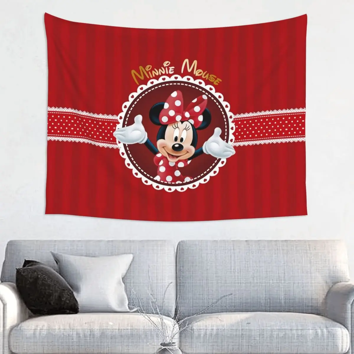 

Custom Minnie Mouse Polkadot Anime Tapestry Home Decor Hippie Wall Hanging Tapestries for Bedroom