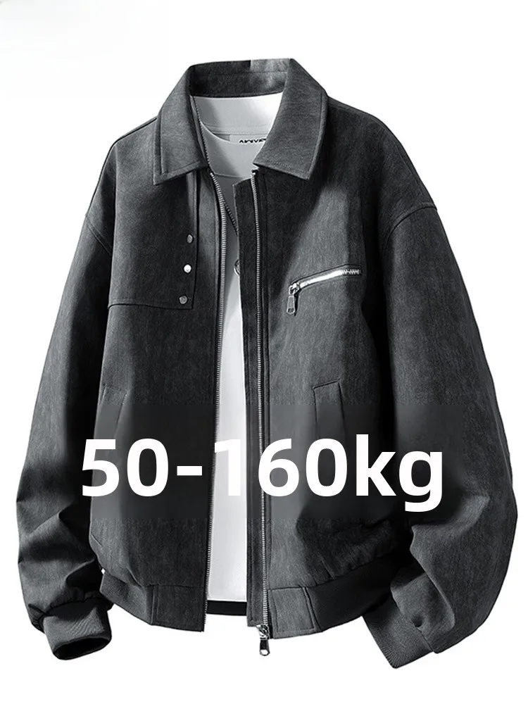 

American Retro Lapel PU Leather Jaet Men's Autumn Winter Loose Fit Cool Brand Large Size Casual Faion Outerwear