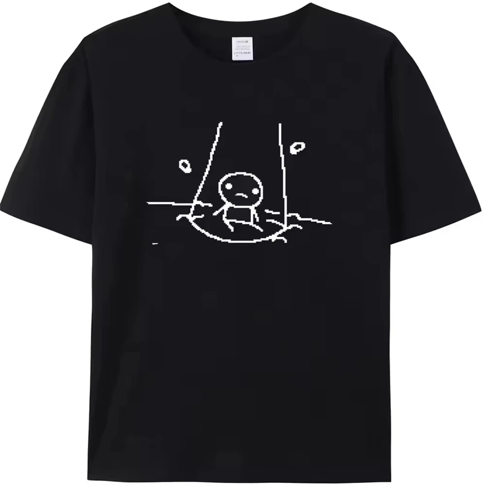 Sad Little Character On Swing Pixel Graphic T Shirt Retro Sketch Casual Streetwear Tee