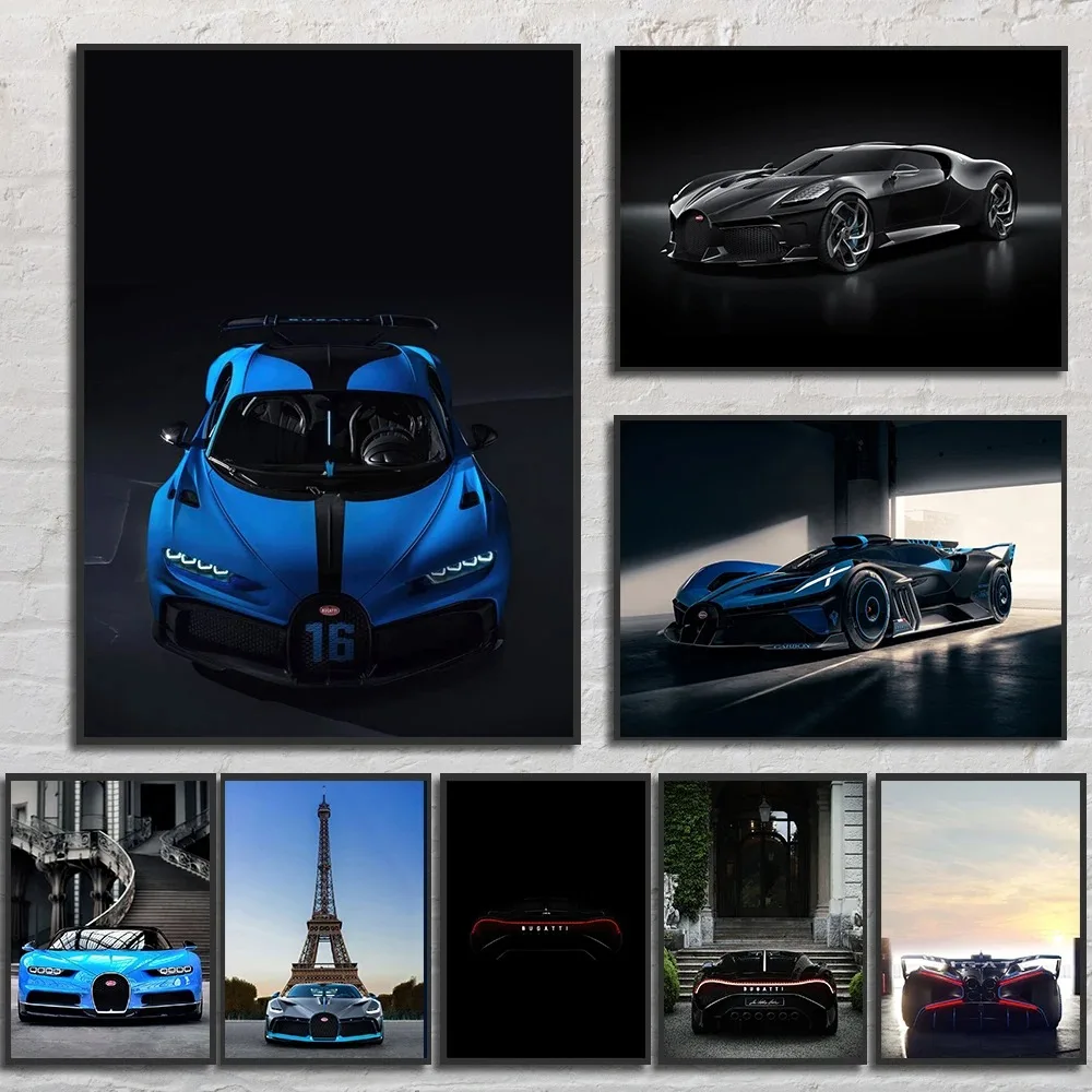 Dream Car Luxury Car Canvas Painting Super Luxury Car Wall Art Decoration Boys' Room Aesthetic Wall Decoration Bugatti Car Art