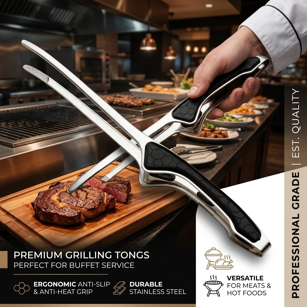 Food Tong,Non-Stick Stainless Steel Barbecue Tongs Anti-Scald Anti-Slip Steak Tongs Non-Slip Grip Kitchen Tongs For Cooking