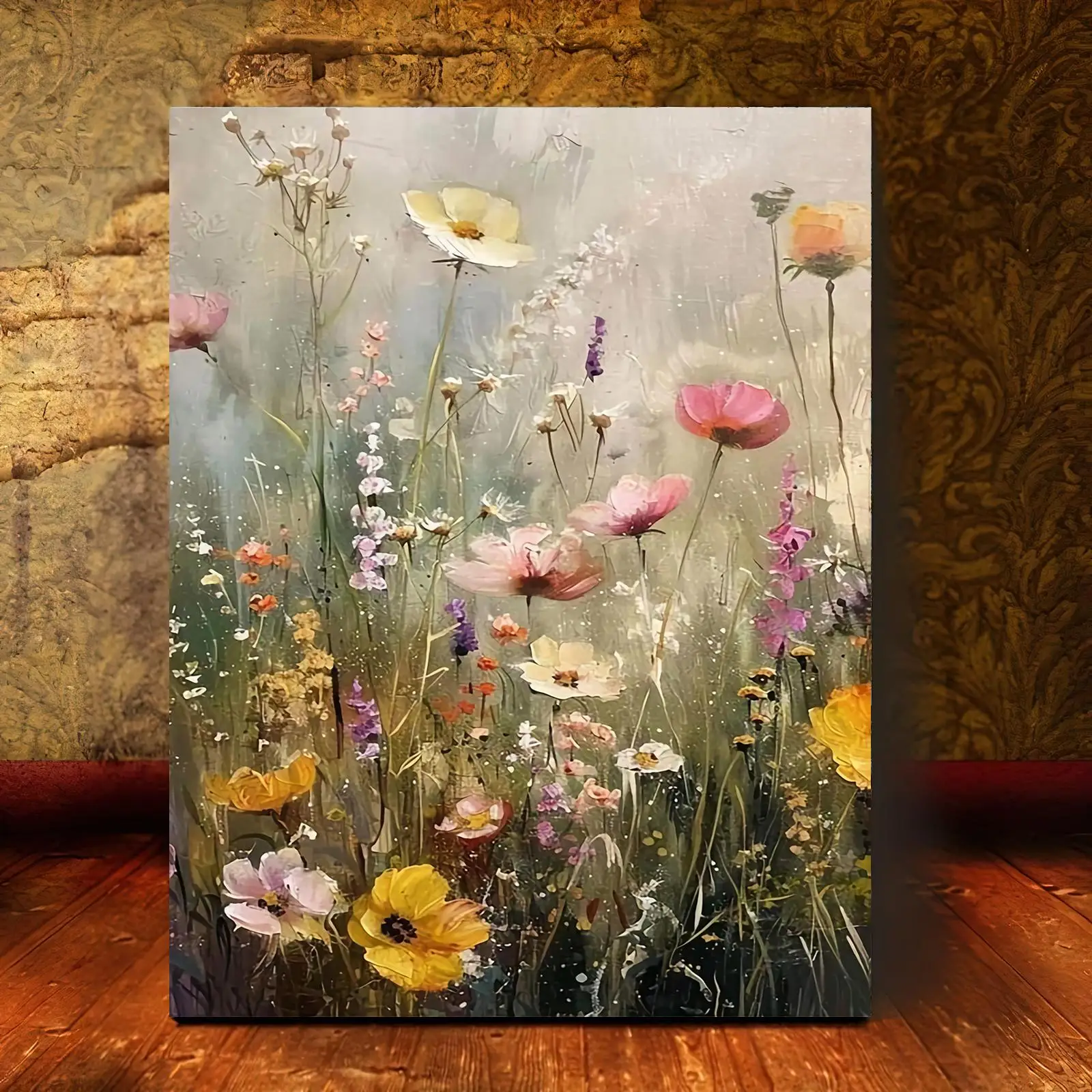 Professional Art Use 1pc Frameless Digital Oil Painting Kit, Vibrant Romantic Floral Country Scenery, Includes Canvas, Acryli