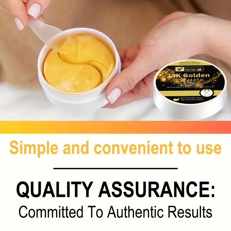 60-Piece Pack of Golden Hydrating and Nourishing Eye Patches, Eye Patches for the Eye Area, Hydrating and Moisturizing, Nourishing the Skin Around the Eyes, Eye Care, a Daily Essential, Makes the Skin Around the Eyes Smooth and Elastic, Comprehensive Eye Care, Beauty Care, Can Be Used as a Skincare Gift for Friends and Family