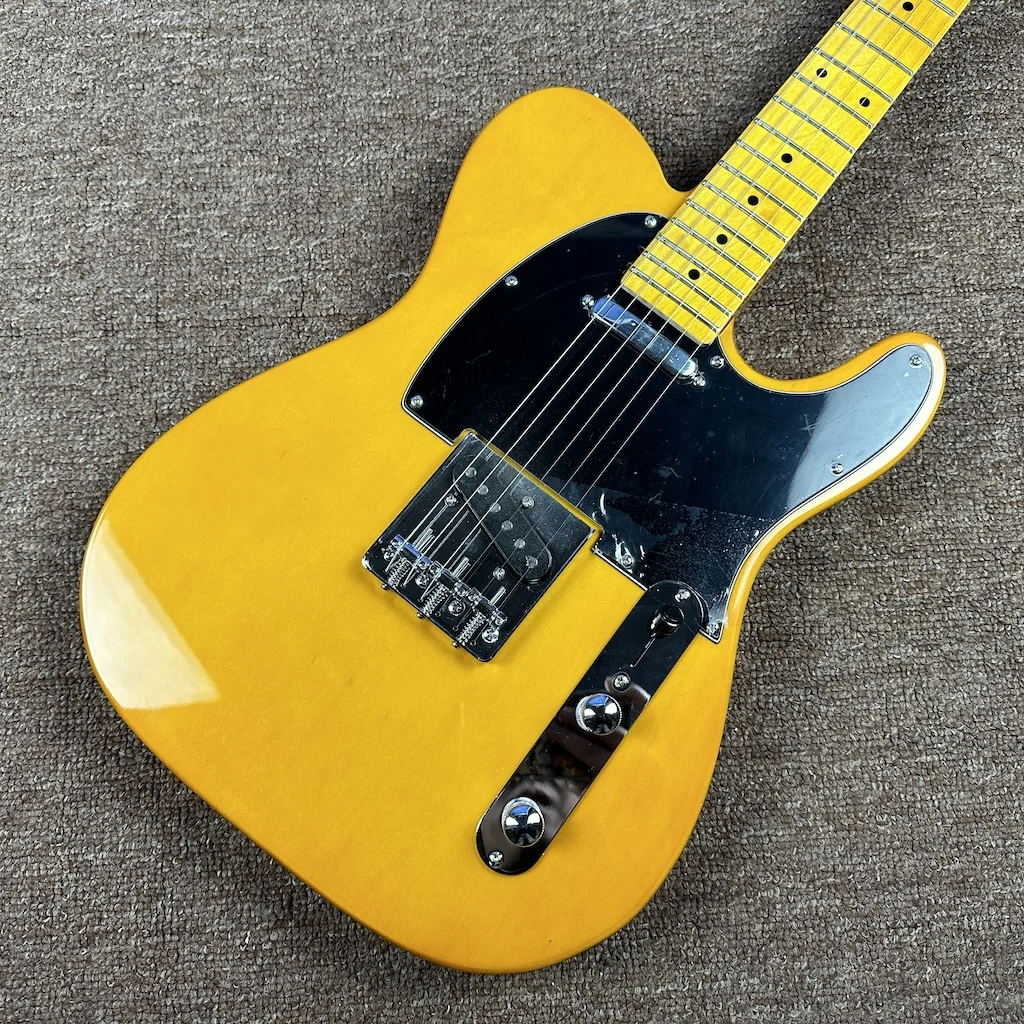 Tersedia gitar listrik kualitas tinggi kuning baru dengan fingerboard maple, gitar perangkat keras krom pengiriman cepat