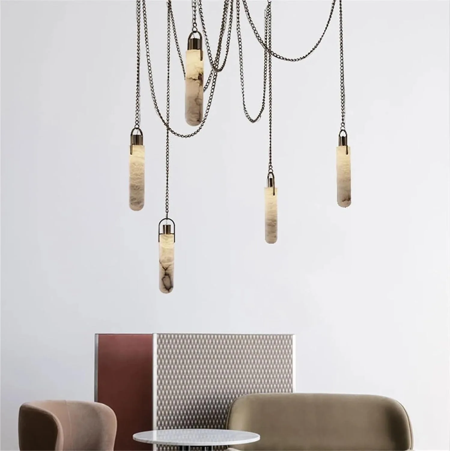 Industrial Marble Series Iron Chain Dimmable LED Hanging Lamps Chandelier Suspension Luminaire Lampen For Dinning Room