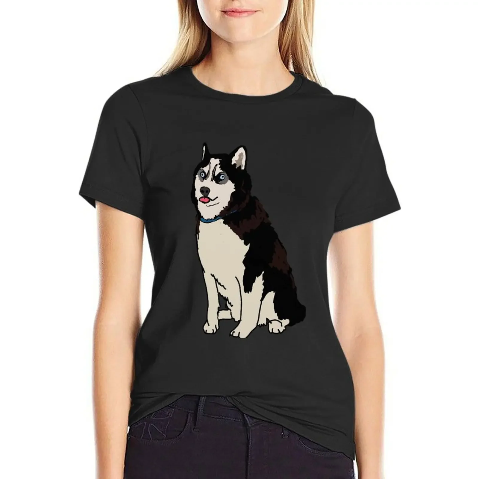 

Staring Husky T-Shirt customizeds Female clothing summer tops female Woman T-shirts
