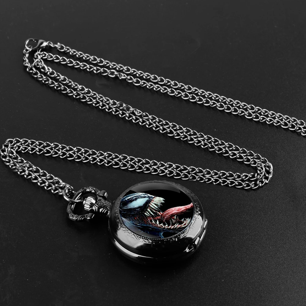 Blockbuster Movie Design Glass Dome Quartz Pocket Watch With Durable Chain Arabic Numeral Dial Extraordinary Gifts for Men Kids