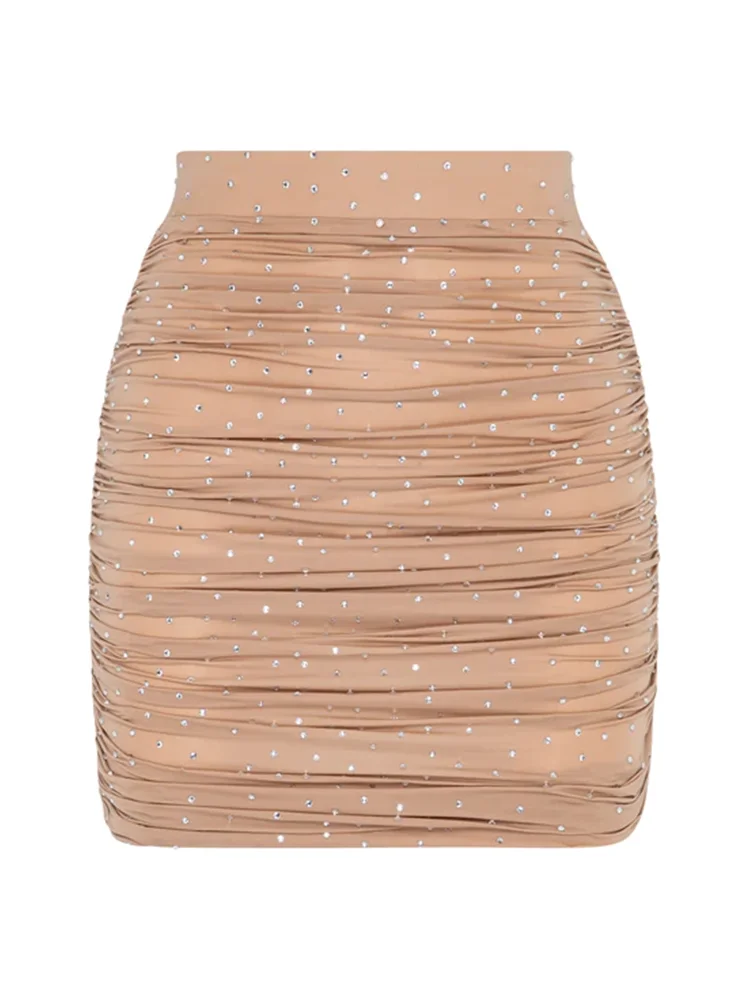 

HIGH QUALITY Newest Fashion 2024 Designer Skirt Women's Shimmer Strass Stone Diamonds Draped Stretch Skinny Mini Skirt