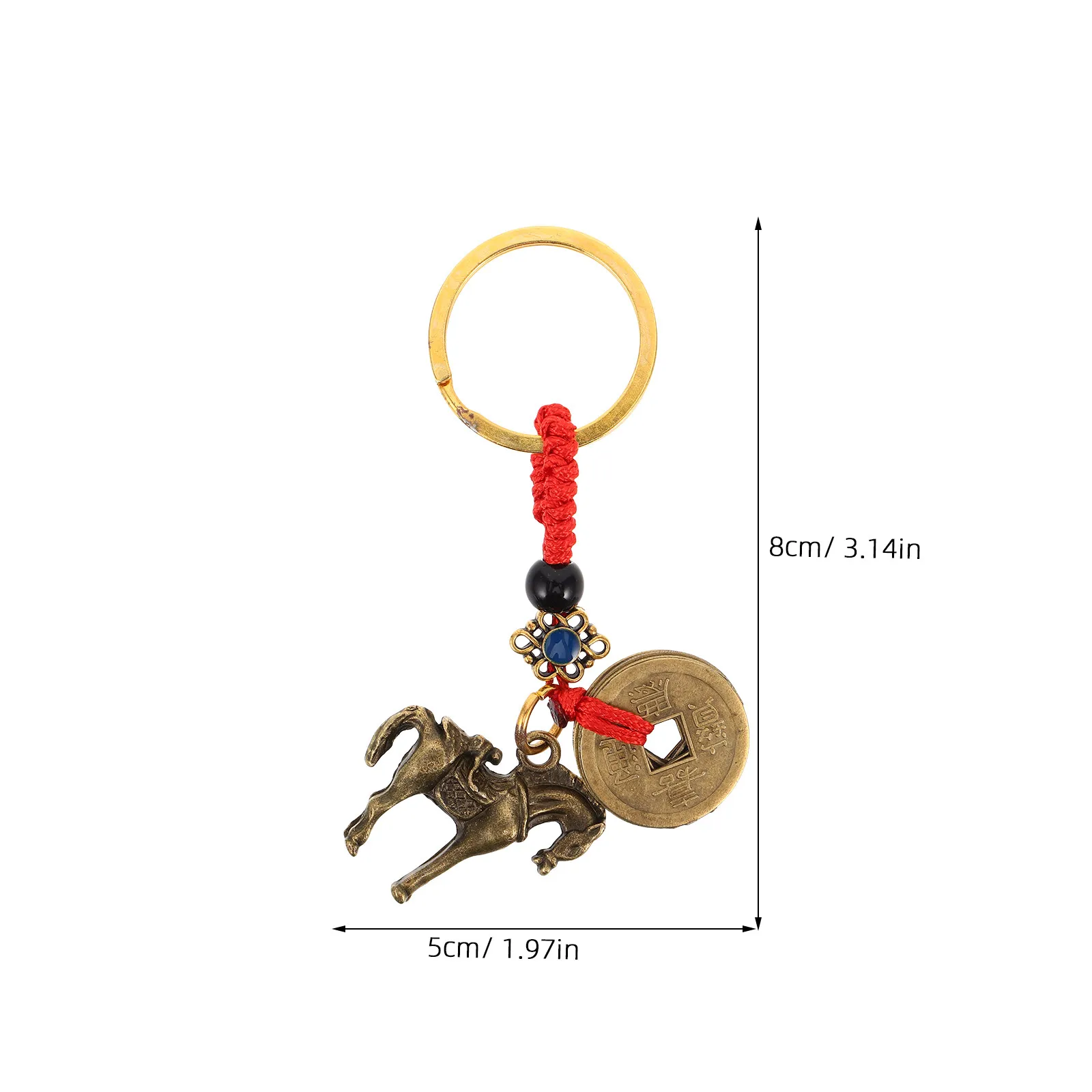 Handcrafted Brass Car Pendant Horse Symbol Prosperity Five Emperor Coins Luck Protection Rearview Mirror Hanging Feng Shui