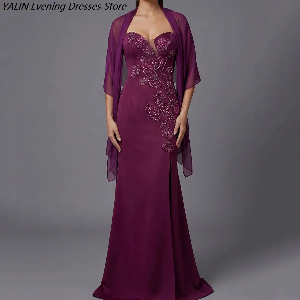 

Women's Mermaid Evening Dresses Floor-length Strapless Sleeveless Prom Dresses Fashion Crystal Flowers Stole Customized Gowns