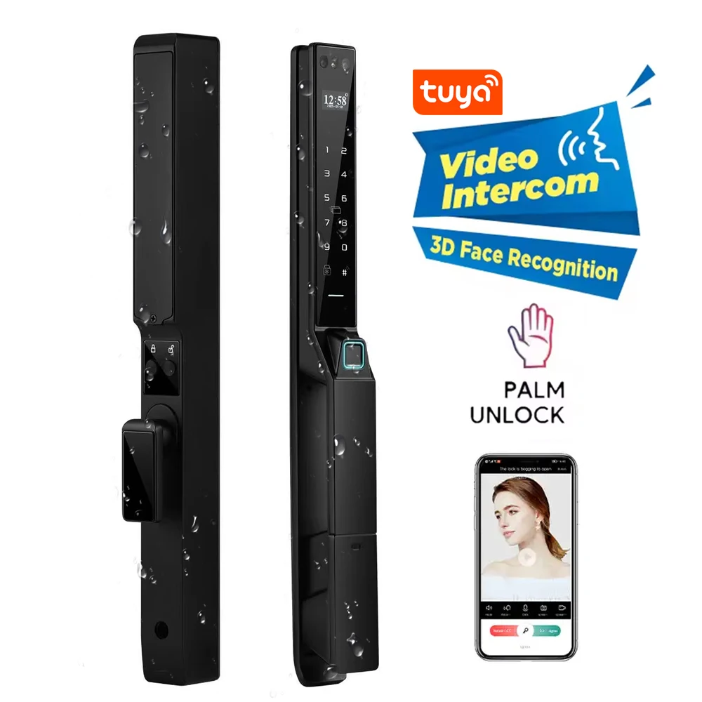 

TUYA распознавание лиц по отпечатку пальца водонепроницаемый замок с узкой рамкой сотовый телефон Tuya алюминиевый дверной кодовый замок автоматический умный дверной замок