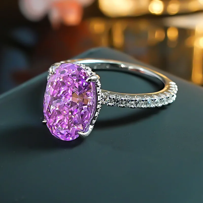 Starry Sky Purple Zirconia Comparable to Ice Flower Cut Light Luxury Fashion Open Inlaid Versatile Band Ring