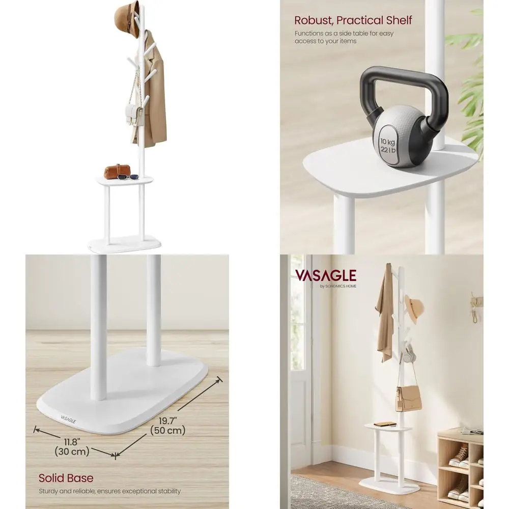 

8-Hook Standing Coat Rack with Storage Shelf, 67.2 Tall, for Coats, Hats, Bags, Ideal for Entryway, Hallway, Bedroom, Cloud Whit