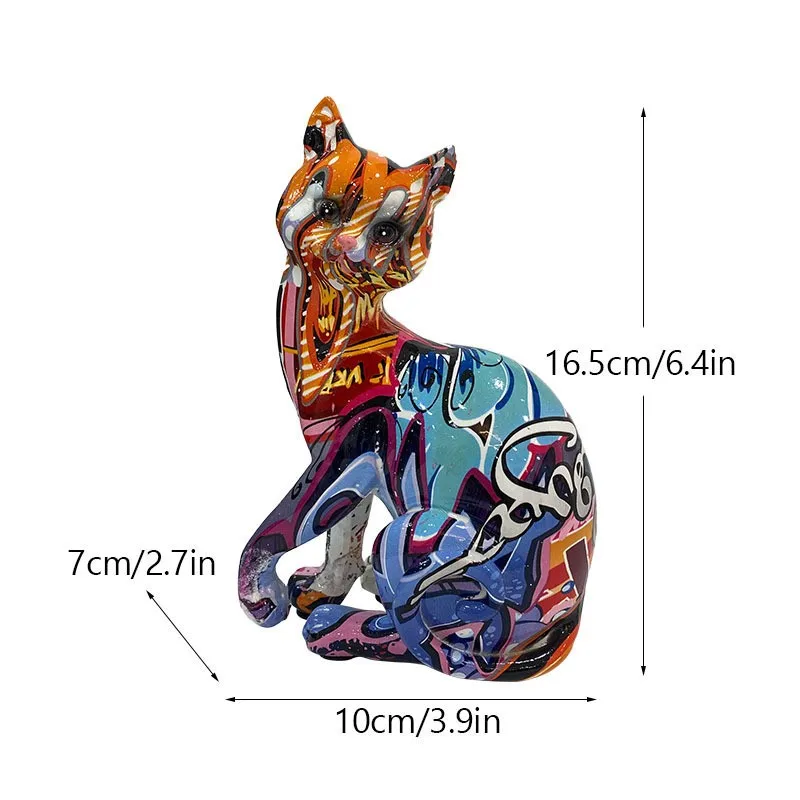 

Graffiti Resin Cat Statue Creative Art Figurine Sculpture Animal Decor For Living Room Bedroom Book Shelf TV Cabinet Desktop