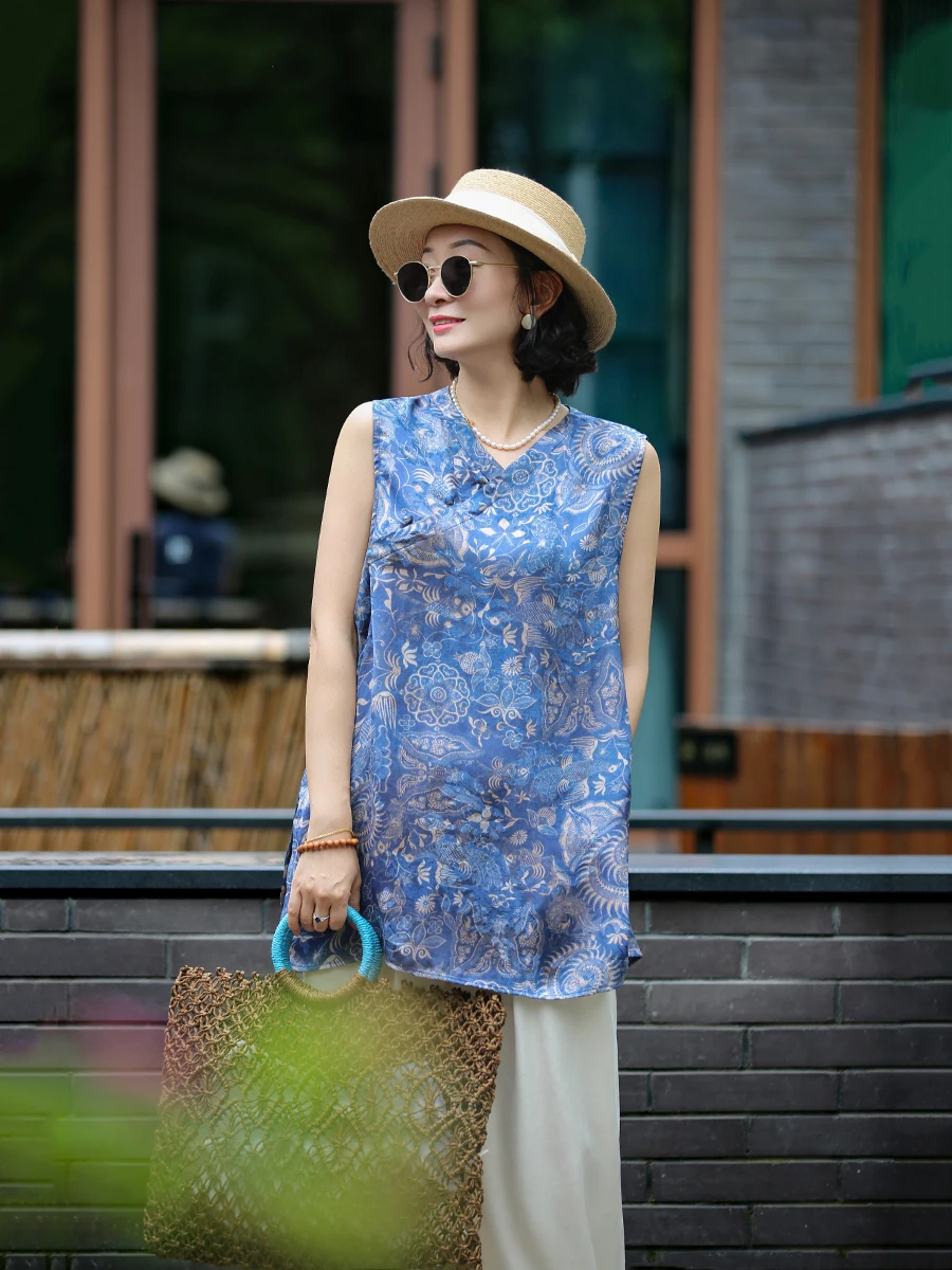 

Новая летняя китайская шелковая жилетка Fuluo с вышивкой, скрывающая недостатки фигуры, оригинальный дизайн.