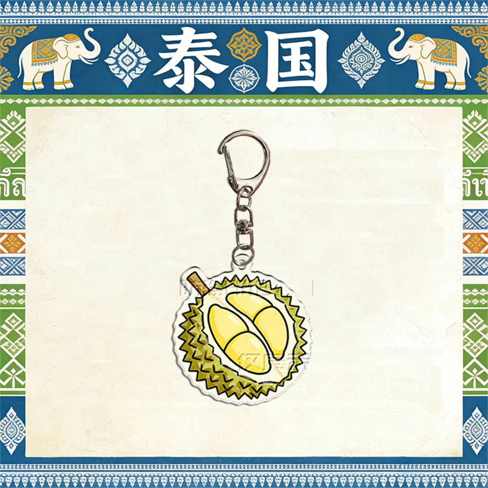Thailand Travel Souvenir Acrylic Keychains Thai Elephant Durian Buddha Temple Coconut Landscape Key Ring Gift Tourist Collection