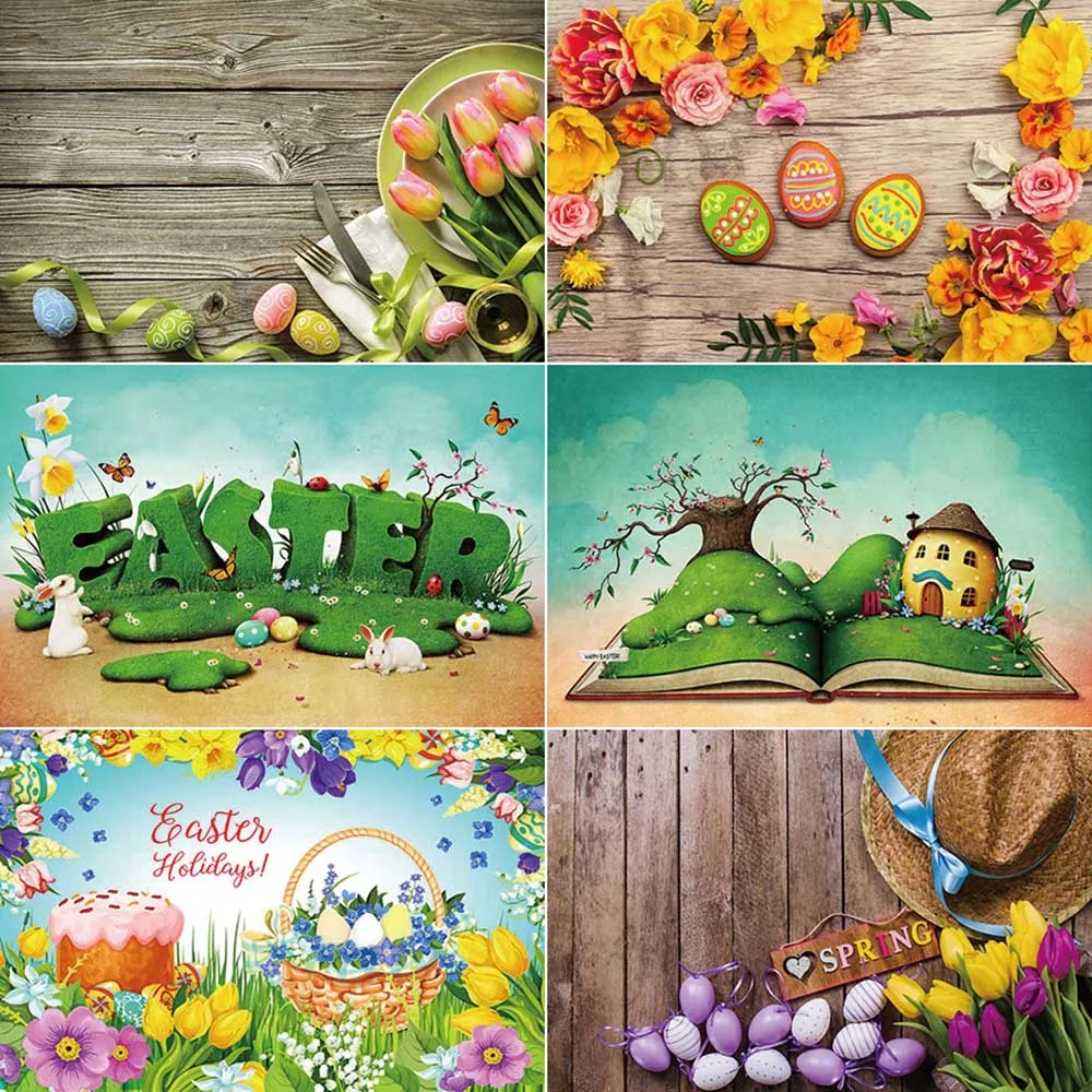 MOON.QG Easter Garden Backdrop Photography Colorful Eggs Grass Nest Photocall Background Baby Studio Photozone Accessories