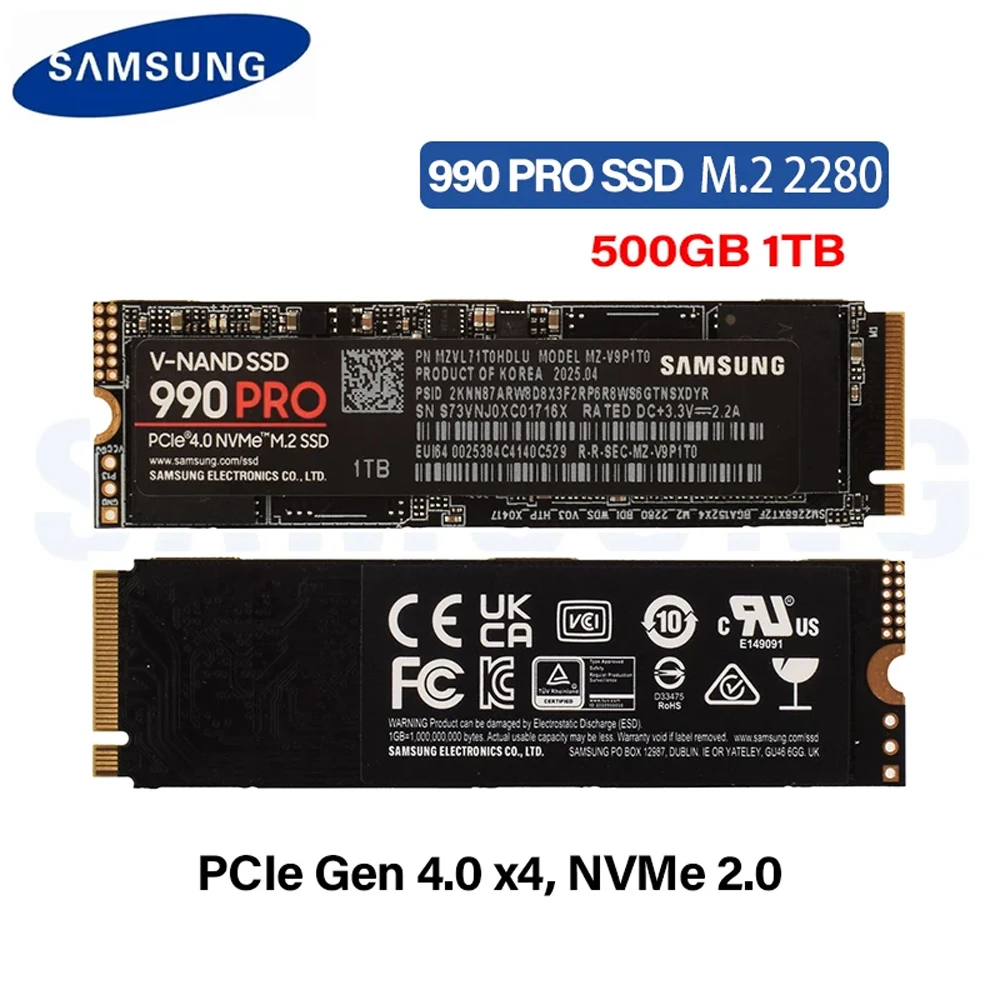 SAMSUNG 990 Pro SSD 500GB 1TB Unidad de estado sólido interna Disco duro NVMe M.2 2280 TLC PCIe Gen 4.0 x 4 para computadora portátil