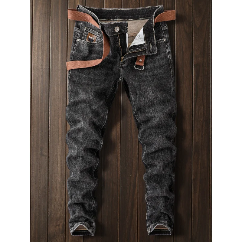 2026New autumn trendy high-end men's jeans, slim straight tapered fit, stretchy casual fashion skinny pants