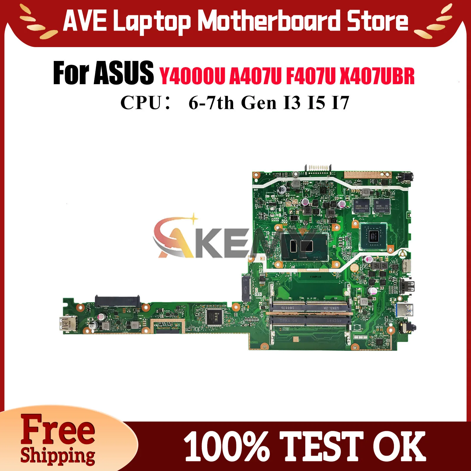 

X407UBR Laptop Motherboard For ASUS VivoBook F407U X407UV X407U X407UF A407U X407UAR Y4000U X407UB Mainboard With I3 I5 I7 CPU