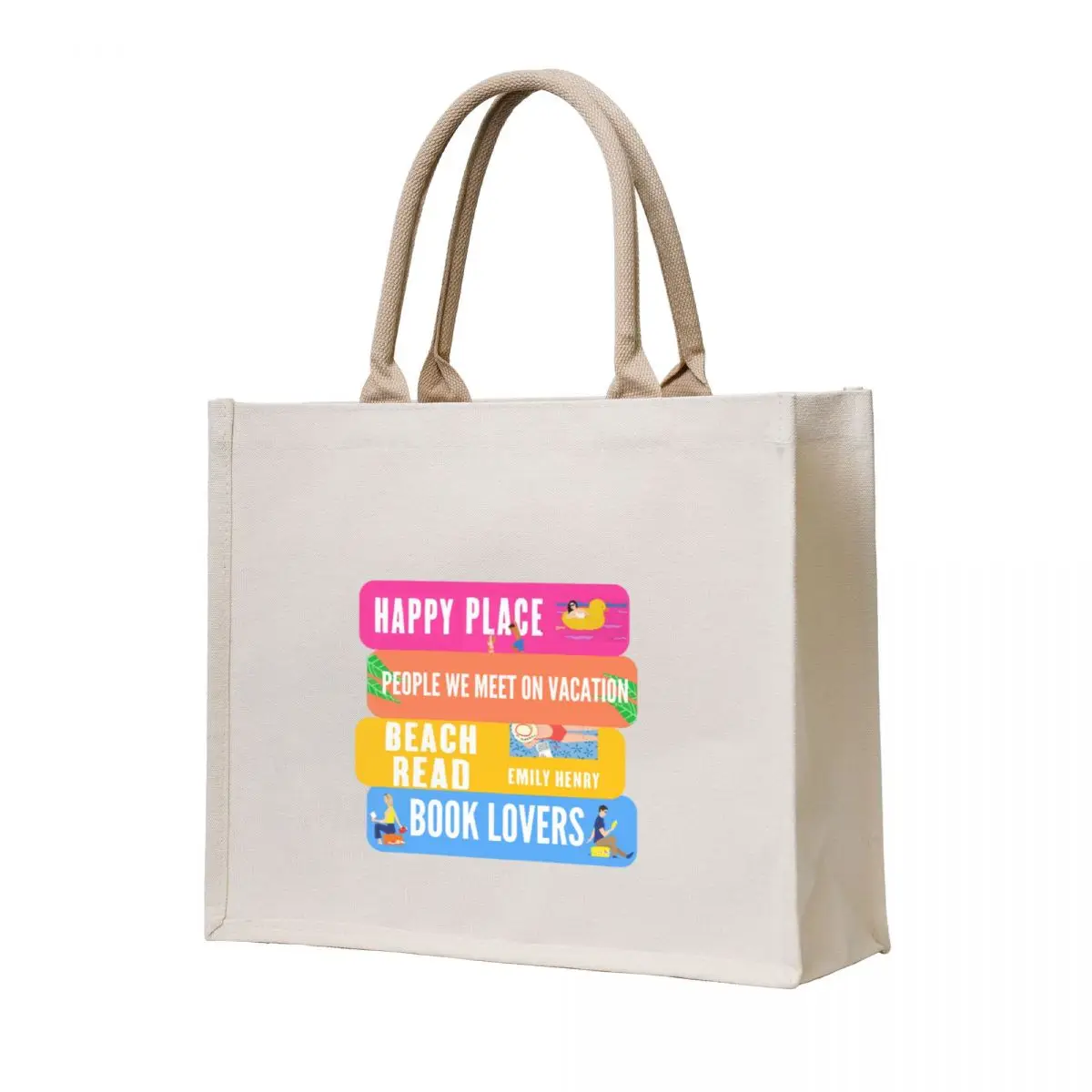 

emily henry bookstack (happy place/people we meet on vacation/beach read/book lovers) Tote Bag bags for women Fabric bag