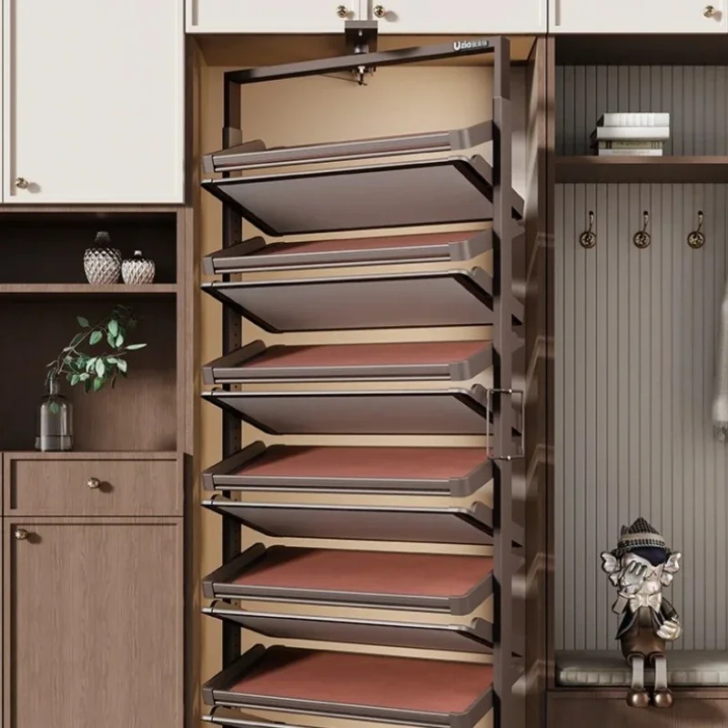 Closet Space Saving 360° Rotating Shoe Rack Multi-layer Shoe Holder Storage Organizer Built-in Height Adjustable Shoe Cabinet