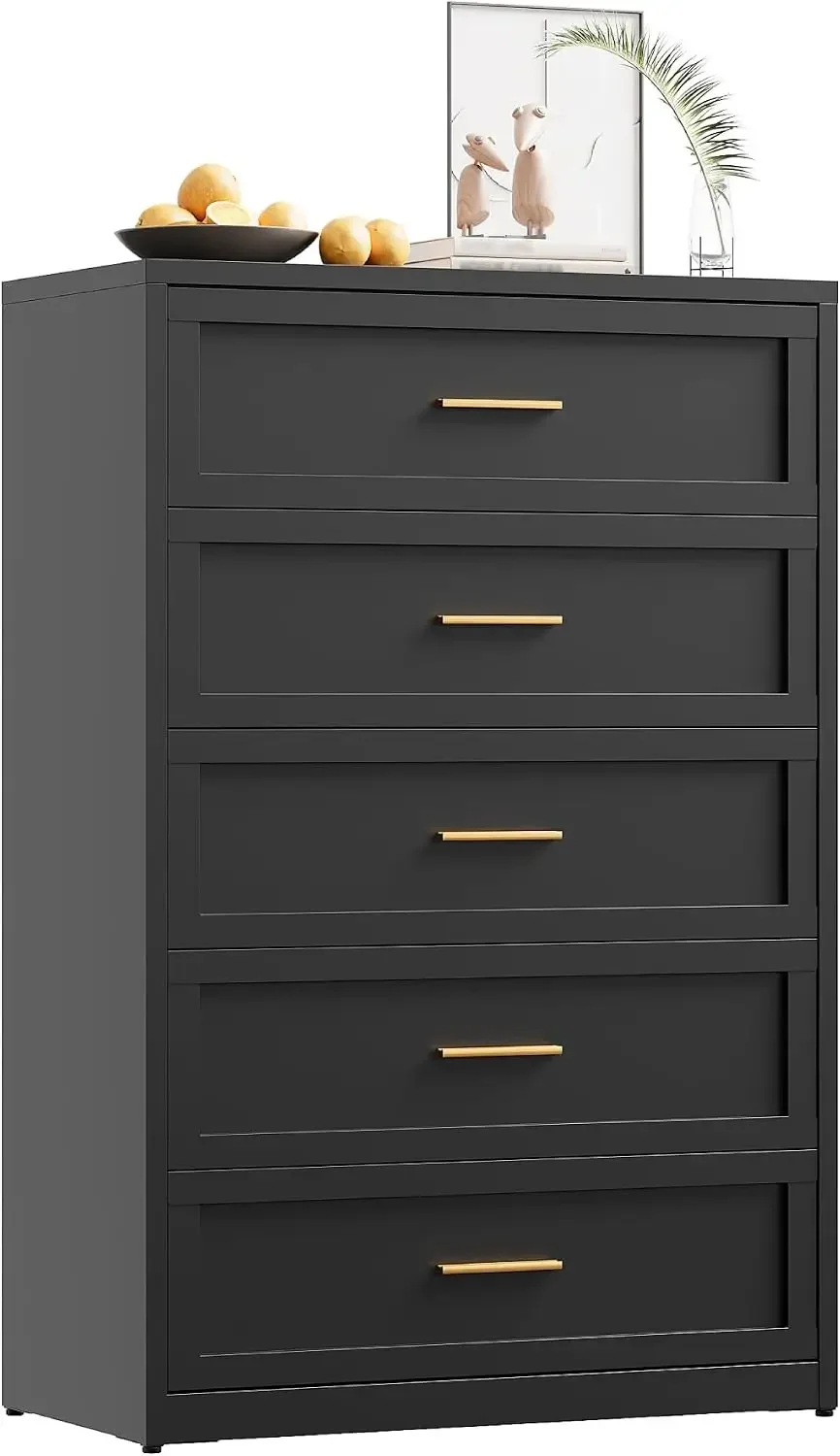 5 Drawer Metal Dresser, Heavy Duty Steel Storage Dresser with Smooth Glide Drawers,Anti-Tip Safety Metal Chest of Drawers