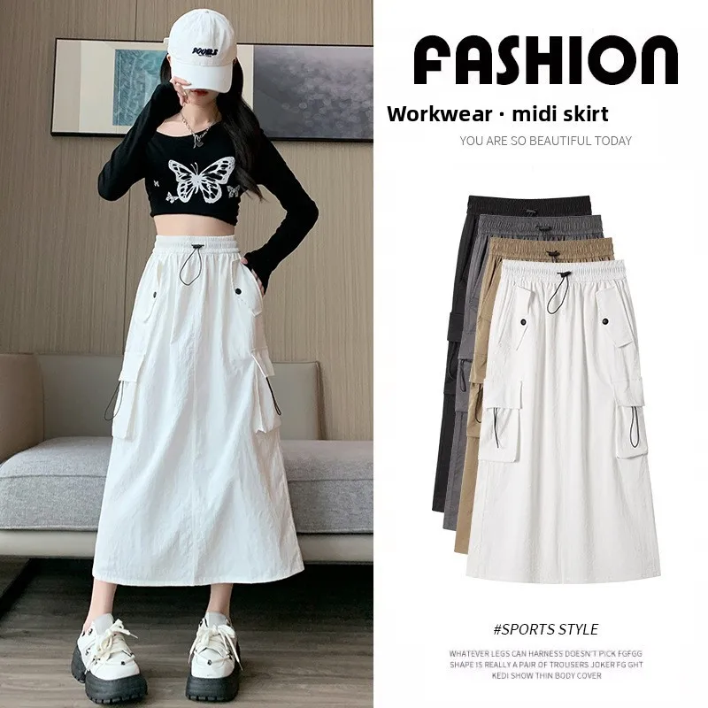 

Белая американская ретро-юбка для спецодежды, женская весенне-осенняя юбка небольшого размера с разрезом средней длины, длинная юбка-стринги...