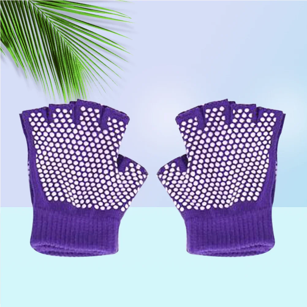 편안한 면 요가 장갑 보라색 손가락 없는 미끄럼 방지 니트 장갑 운동 피트니스 트레이닝용