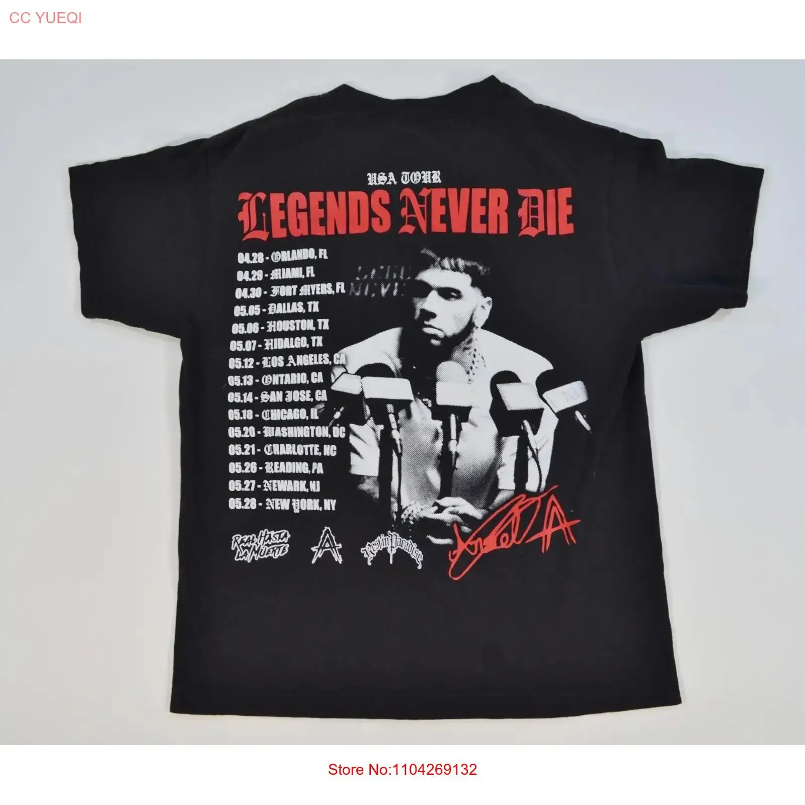 Anuel AA Legends Never Die Concert Tour T Shirt Medium Reggaeton Latin Trap Music long or short sleeves vintage Washed homme
