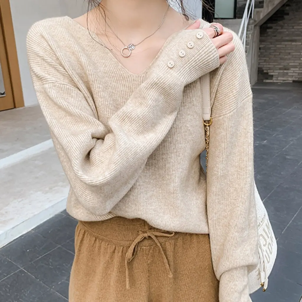 

Женский свободный свитер с v-образным вырезом в корейском стиле, осенне-зимний низ, верхняя одежда, внутренняя часть, универсальный кардиган в ленивом стиле