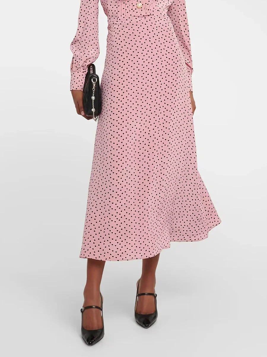 Robe rose de style français pour femme, mode indépendante, rétro, impression de cœur, col beurre, robes d'automne, coupe couvertes, 2023