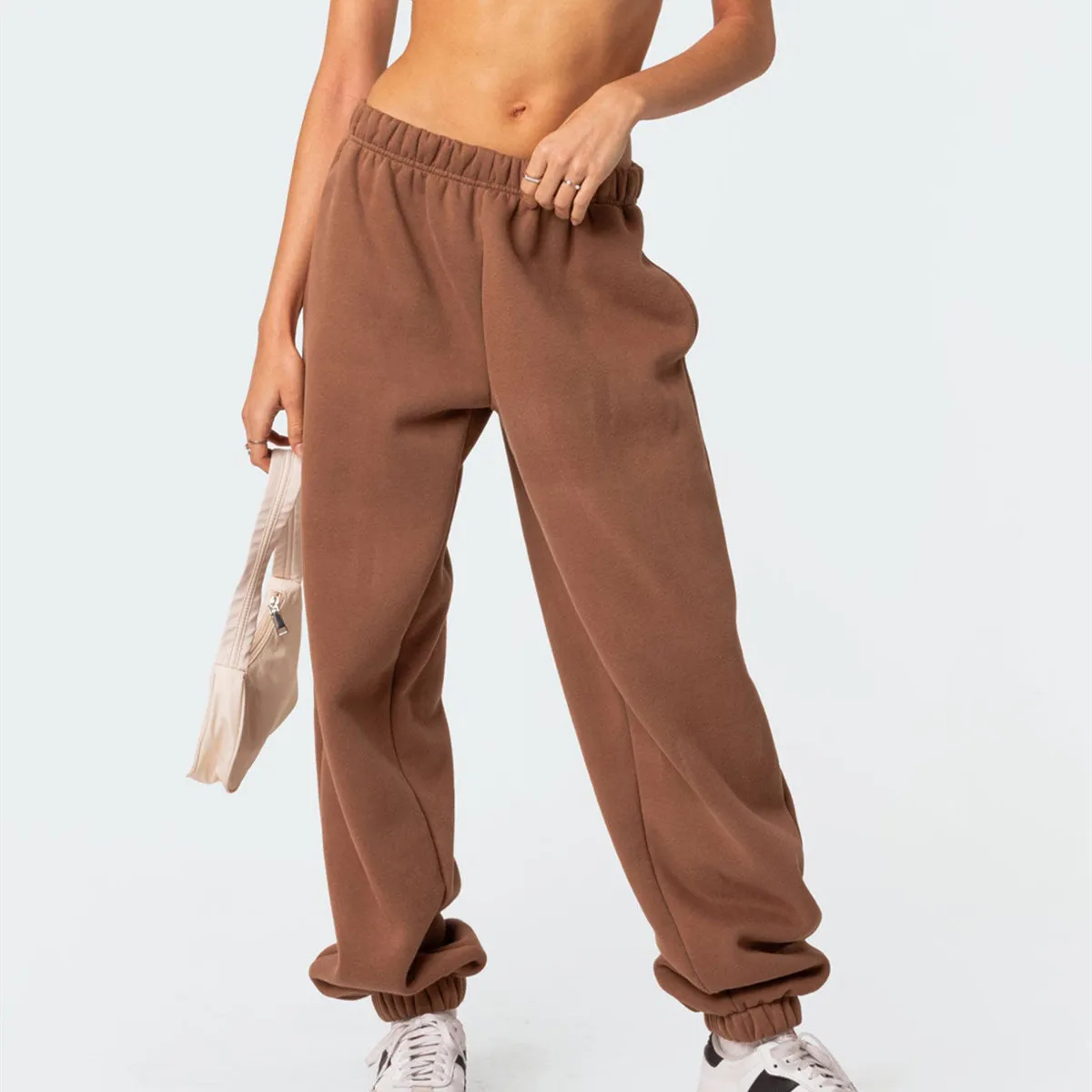 بنطال رياضي فضفاض واسع الساق للنساء، سروال رياضي لليوجا مستقيم الساق، سروال رياضي كاجوال