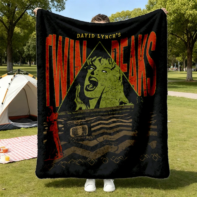 90's TV Show Graphic Flannel Throw, Colors Unisex Retro David-Lynch Laura Palmer Warm Blanket Horror Fun Cozy Blanket