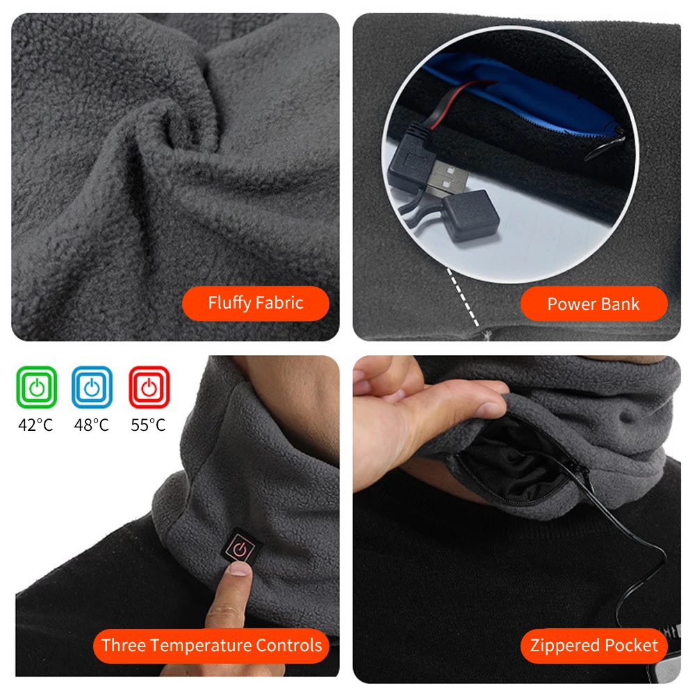 Bufanda de cuello con calefacción inteligente, calentador de cuello de invierno para hombres y mujeres, bufanda de tubo lavable con carga USB y 3 modos de temperatura