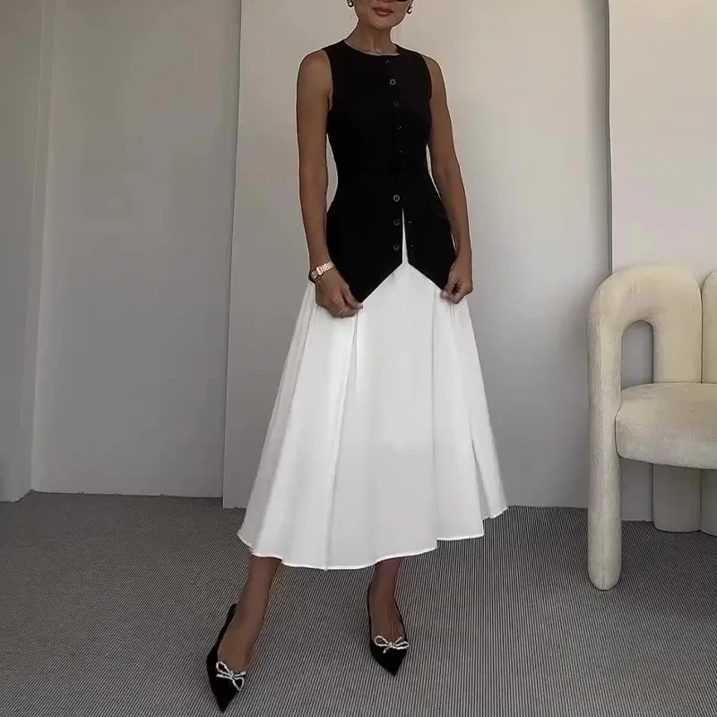 

2026 Spring Summer New Womens Fashion Vest Camisole Waist Cinching Sleeveless Loose Comfortable Skirt Set