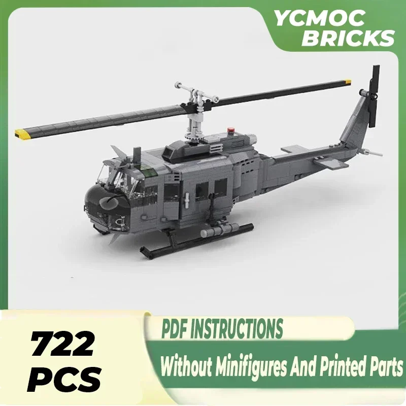 子供のための軍事モデルの建設,moc,UH-1H,iroquois,huey,ヘリコプター技術,モジュラーブロック,クリスマスおもちゃ,DIYセット,組み立てギフト