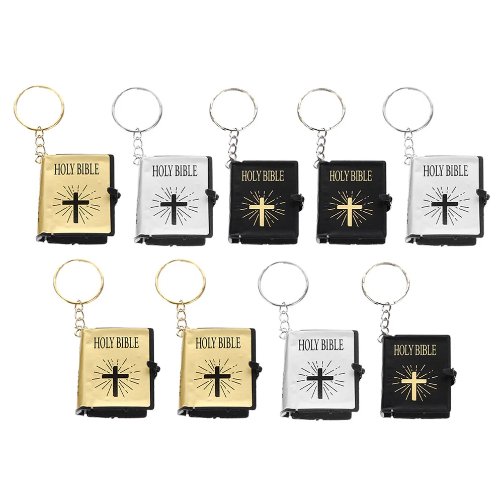 6pcs Bible Keychains Mini Book Pendant Religious Gifts Silver Key Bag Charm Creative Festival Present