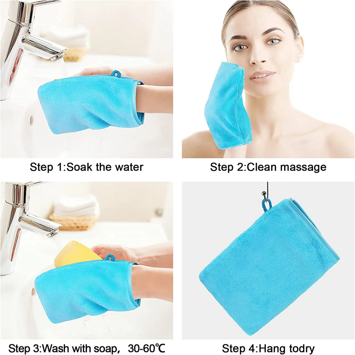 2Pc Reusable Facial Cleansing Glove Microfiber Cloth Makeup Remover Towel Face Towel Face Cleaner Pads Face Care Tool